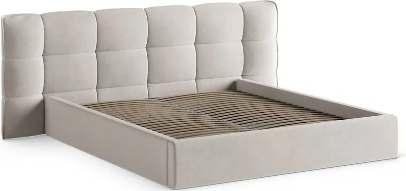 Bézs kárpitozott ágyneműtartós franciaágy ágyráccsal 140x200 cm Eric – Micadoni