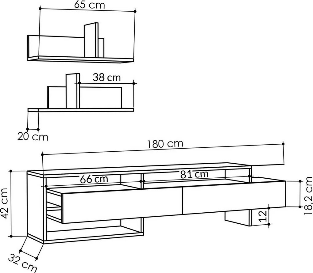 Gara Anthracite TV-állvány polcokkal