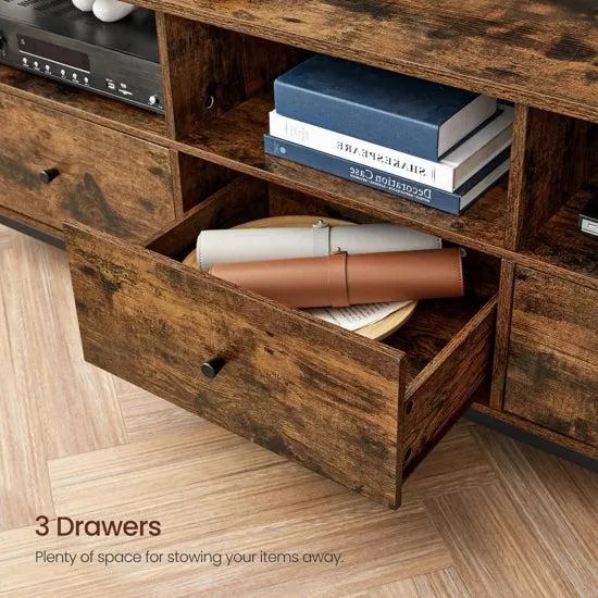 Tv-állvány 3 fiókkal és tárolópolcokkal, 147 x 50 x 40 cm, rusztikus