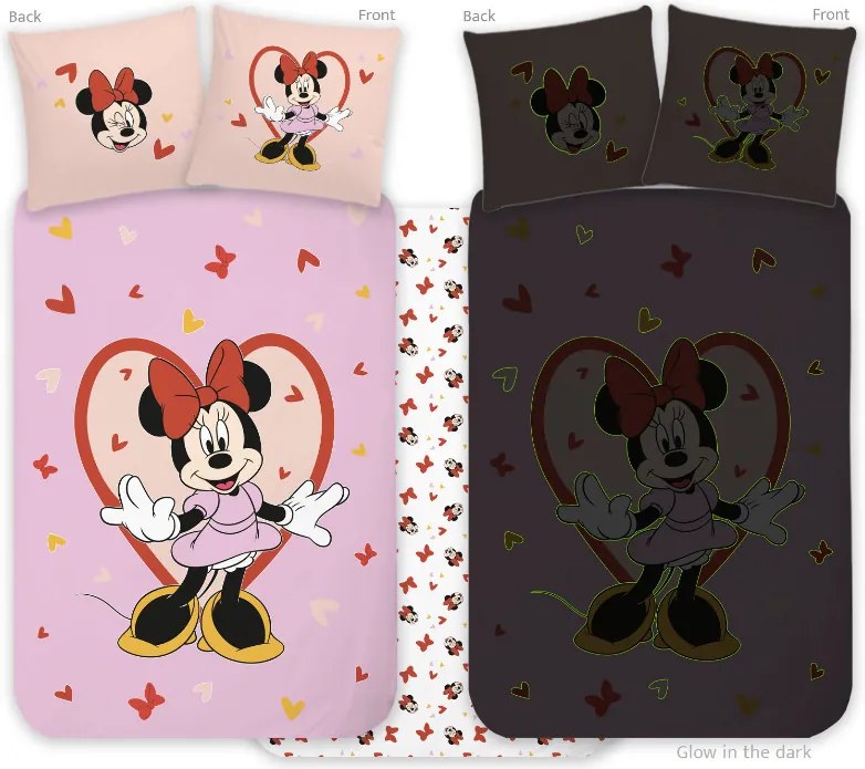 Disney Minnie Heart sötétben világító gyerek, ovis ágyneműhuzat 100x135cm, 40x60cm