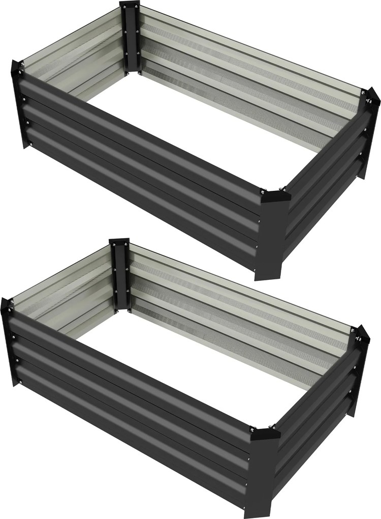 Outsunny 2 db Rectangular Acél Kültéri Virágtartó Készlet Városi Kerthez Zöldségek, Növények, Virágok számára Teraszra 100x60x30 cm Sötétszürke | Aoso