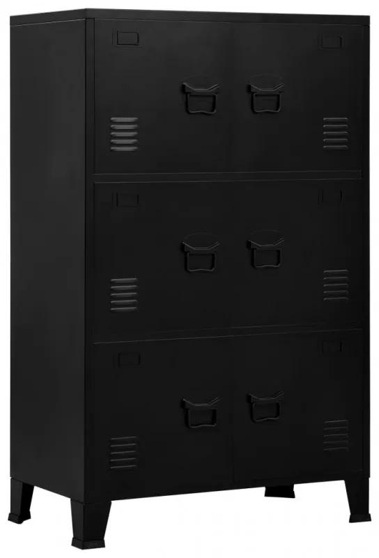 Ipari fekete acél irattartó szekrény 6 ajtóval 75 x 40 x 120 cm