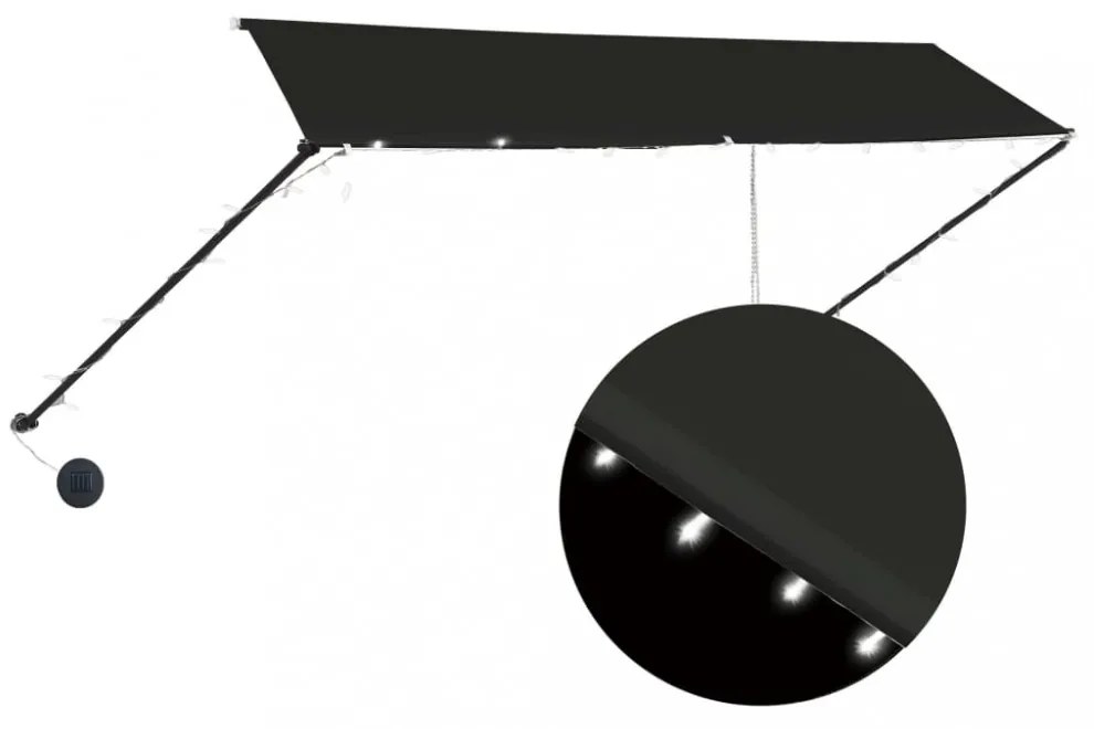 feltekerhető antracitszürke napellenző LED-del 350 x 150 cm