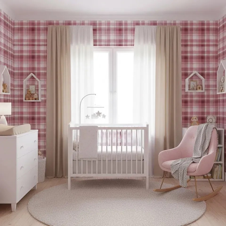 Parato Cristiana Masi Blooming Garden 11 Tartan mályva-rózsaszín kockás vlies tapéta – 8389