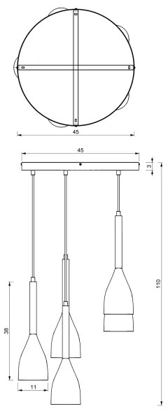 Csillár zsinóron MUZA 5xE27/15W/230V fekete/bézs/réz/bükkfa