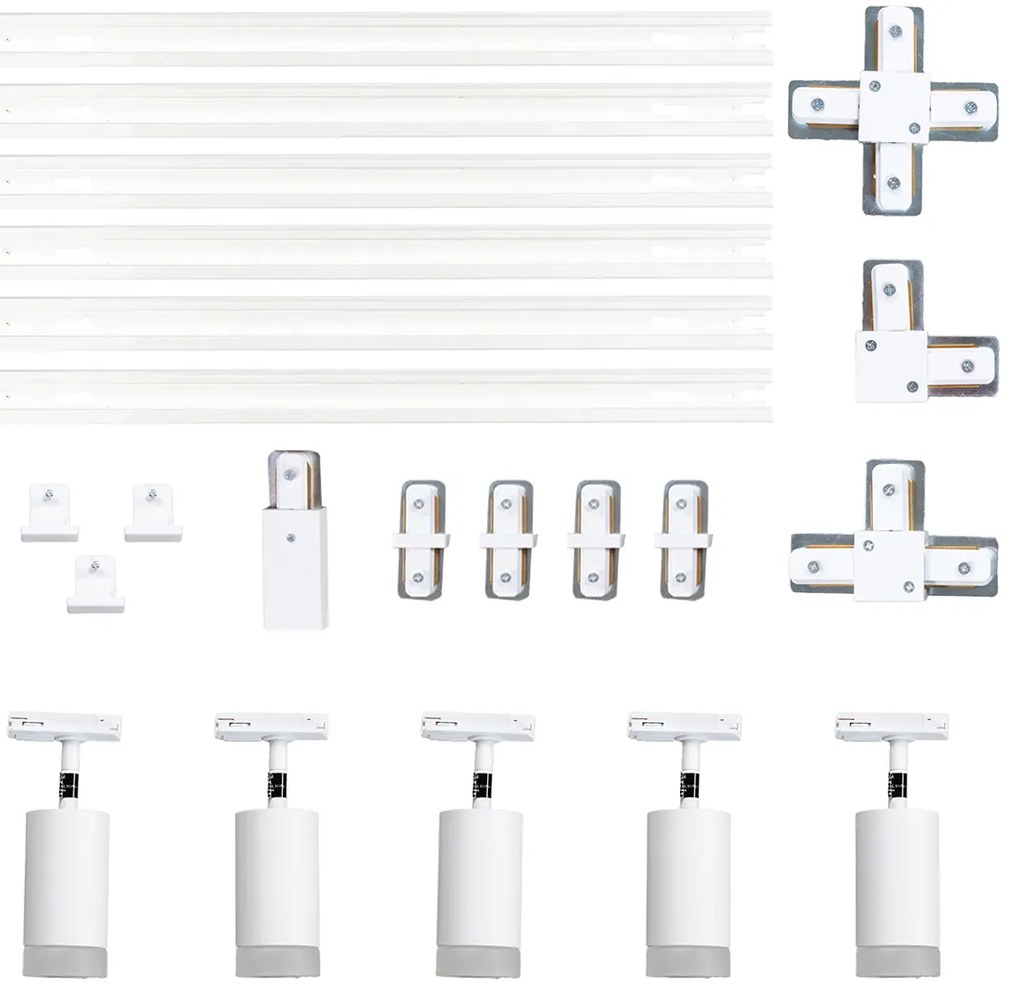 Modern sínrendszer 5 fehér spotlámpával, 1 fázisú - Iconic Jeana
