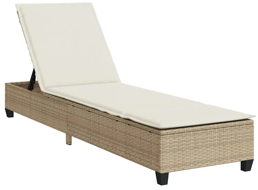 Bézs polyrattan napozóágy párnákkal 55x200x25,5 cm