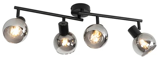 Art Deco mennyezeti lámpa fekete füstüveggel 4-lámpás - Vidro