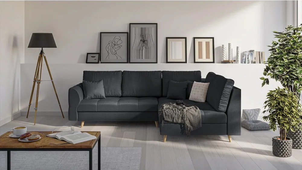 Sötétszürke sarokkanapé (jobb oldali) Ariella – Ropez