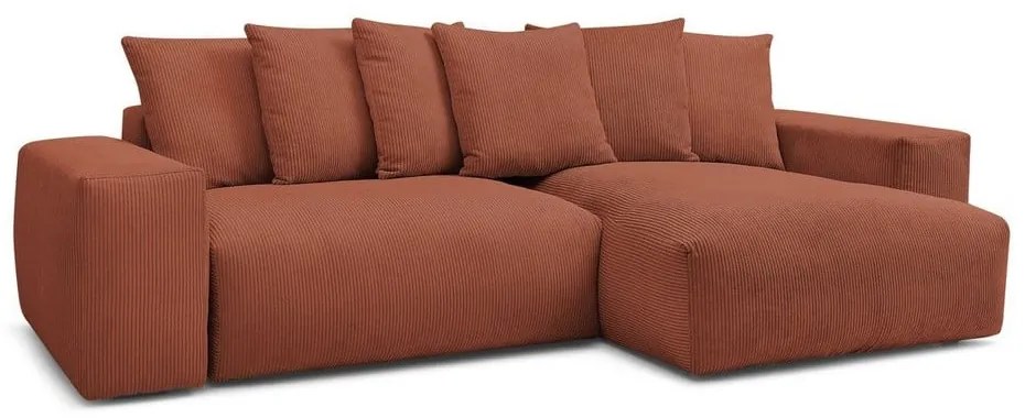 Terrakotta színű kordbársony kinyitható-tárolóhelyes sarokkanapé Voltaire – Bobochic Paris
