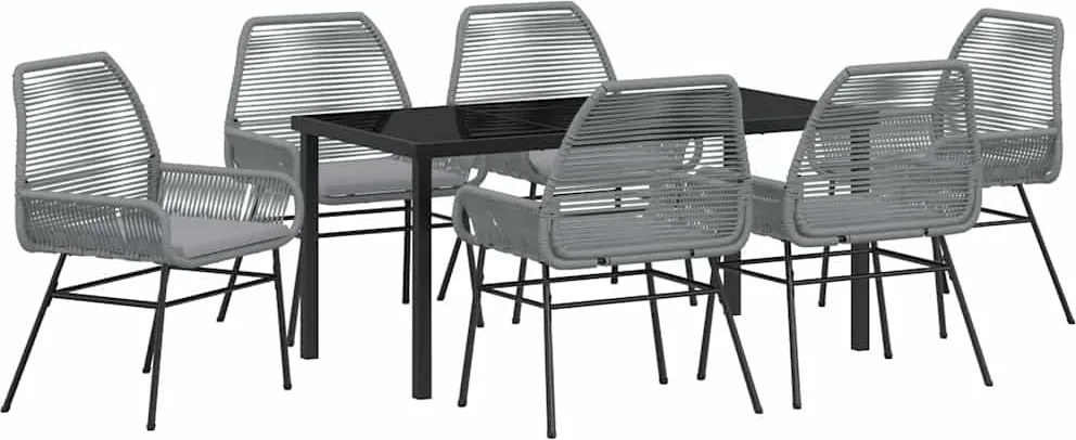 vidaXL Kert étkező szett párnával 7 pcs Szürke polirattan