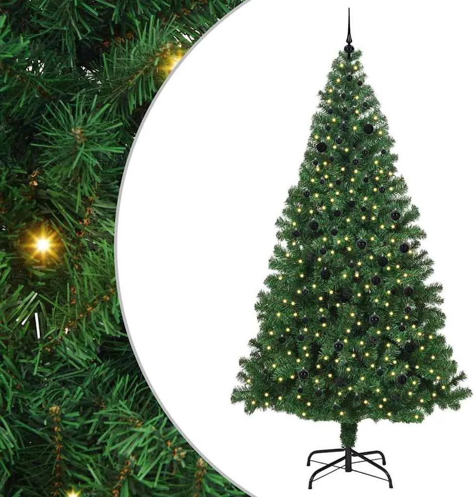 vidaXL Mű karácsonyfa 300 LED-del Zöld 240 cm PVC és Acél és Műanyag