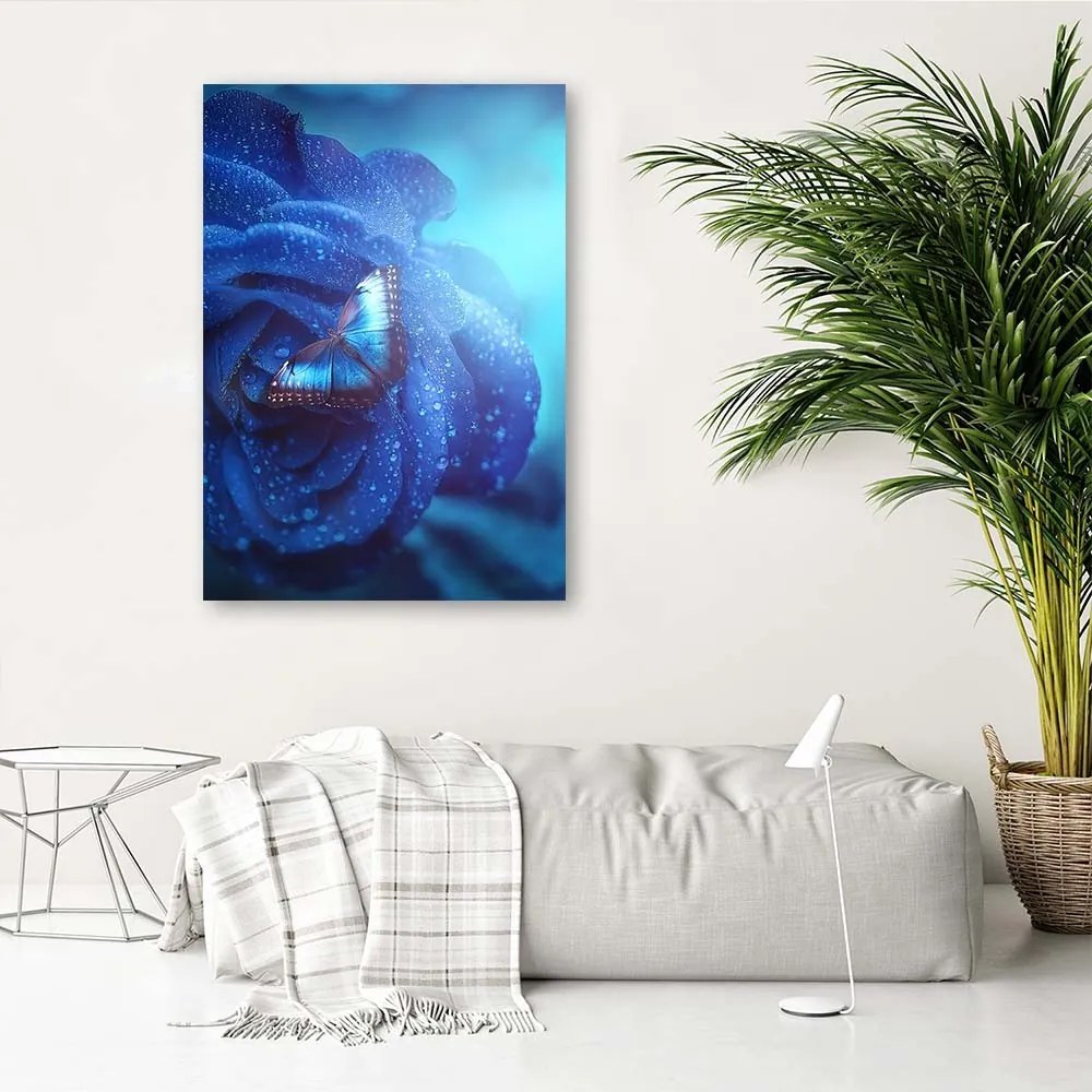 Gario Vászonkép A pillangó és a varázslatos kék rózsa - Jose Francese Méret: 40 x 60 cm