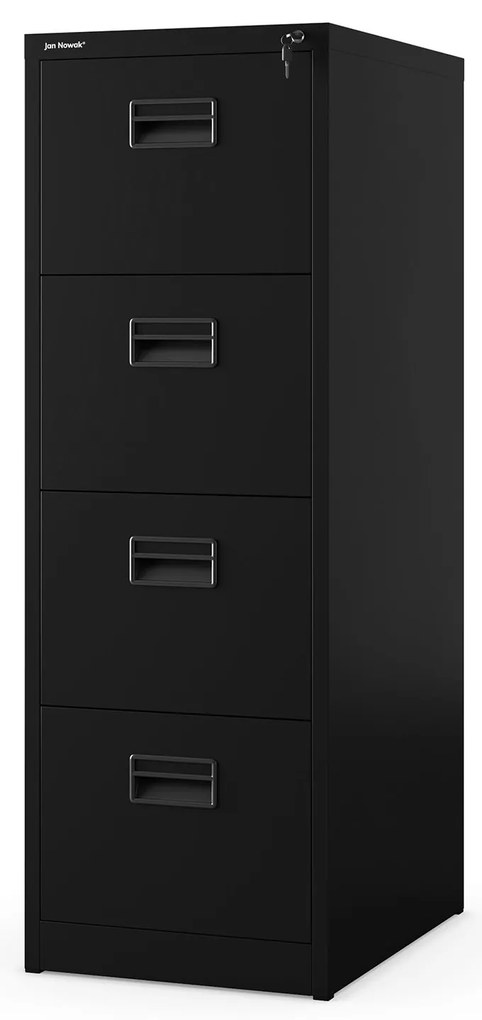 Fém irattartó szekrény, 4 fiókos SARA V4, 460 x 1320 x 620 mm, fekete