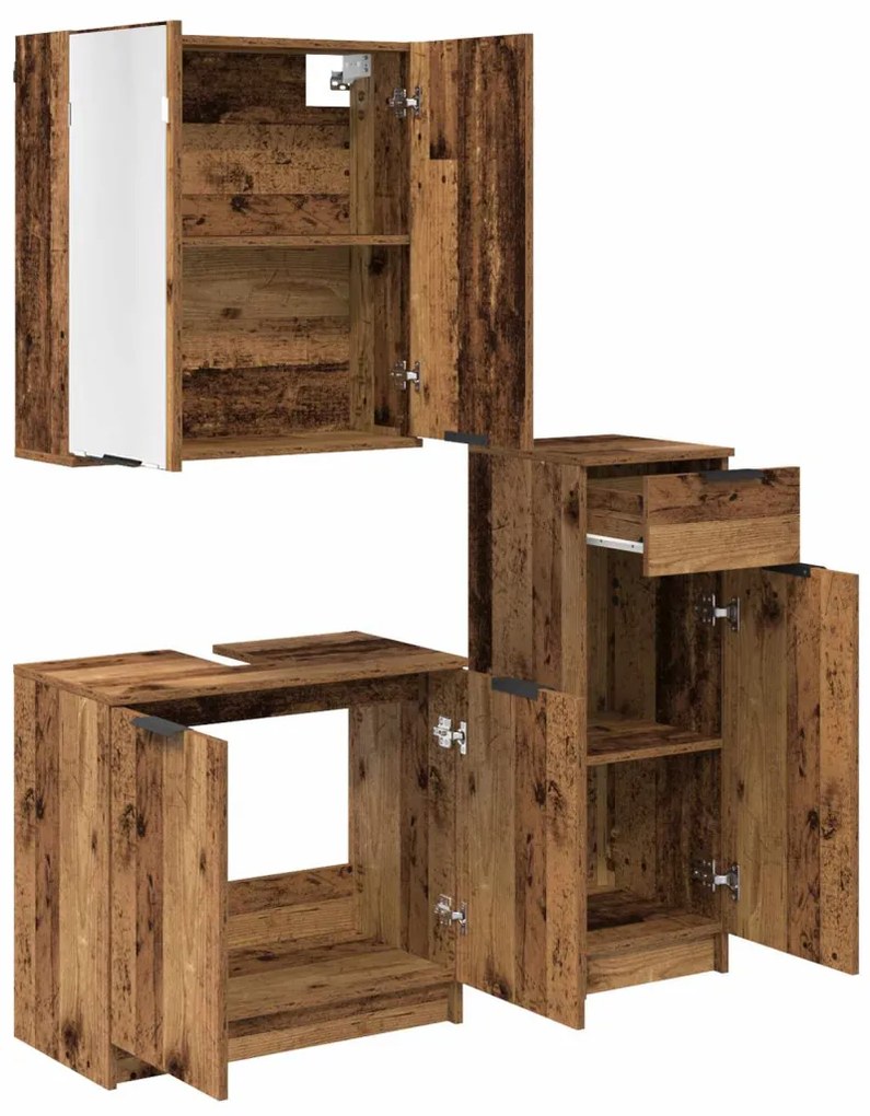 vidaXL Fürdőszoba bútor szett fiókkal ajtóval 3 pcs Öreg fa Faanyag