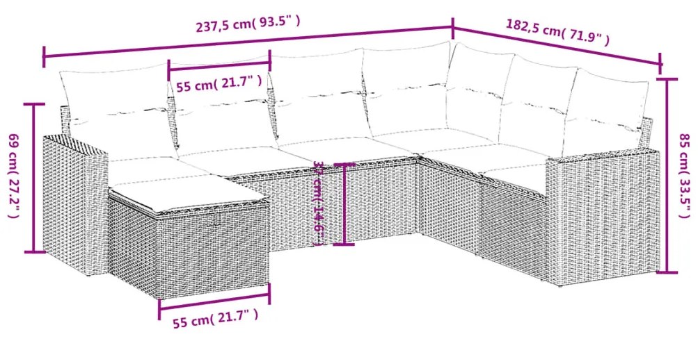 7 részes szürke polyrattan kerti ülőgarnitúra párnákkal