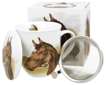 Porcelán lovas bögre tetővel fém szűrővel 400 ml dobozban Horse Portrait