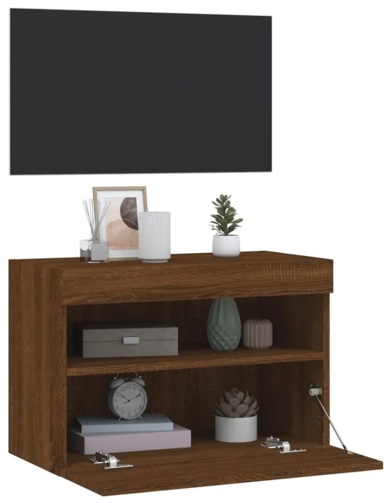 barna tölgyszínű fali TV-szekrény LED-del 60 x 30 x 40 cm