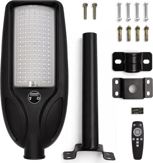LED dimmelhető napelemes utcai lámpa érzékelővel VENICE 100W/6000 mAh IP65 fekete + távirányító