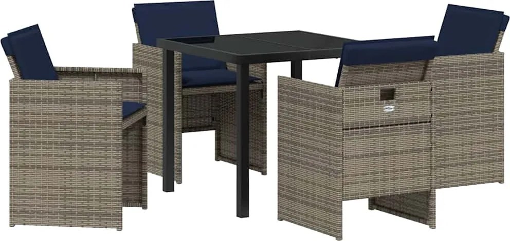 vidaXL Kert étkező szett párnával 5 pcs Szürke polirattan