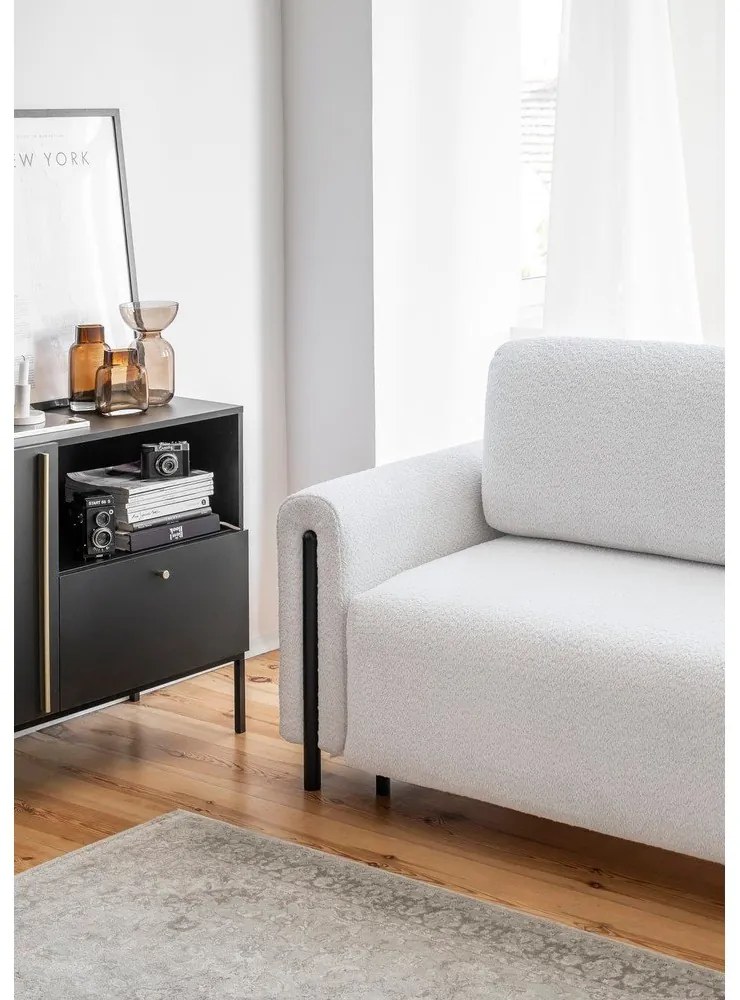 Szürke buklé kinyitható-tárolóhelyes kanapé 244 cm Arcadova – ELTAP