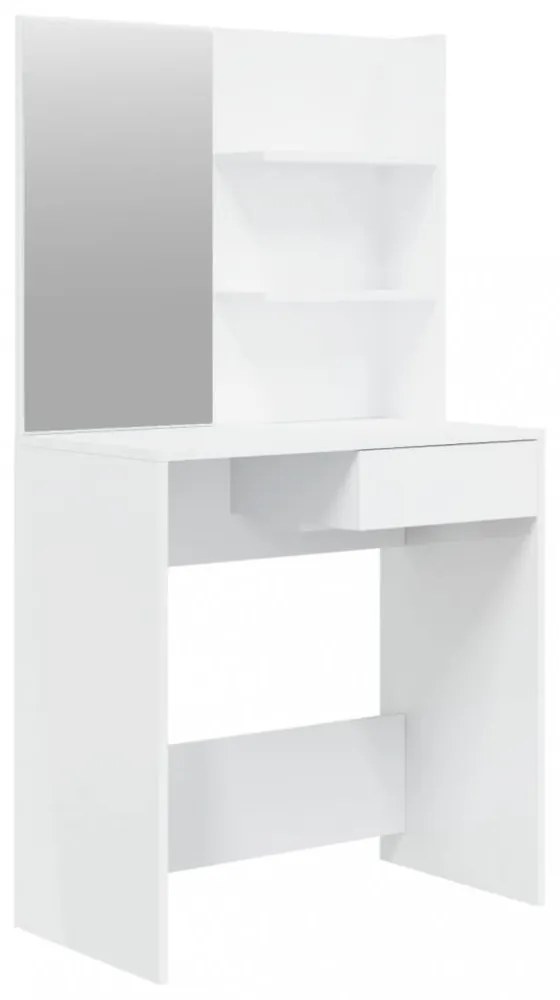magasfényű fehér fésülködőasztal tükörrel 74,5 x 40 x 141 cm