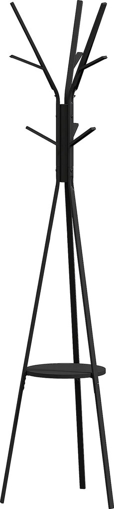 HOMCOM Faalakú Kabátállvány Fém Ruhafogas 9 Akasztóval és Polccal Vintage Kabátállvány Hálószobába és Nappaliba 45x45x180 cm Fekete | Aosom