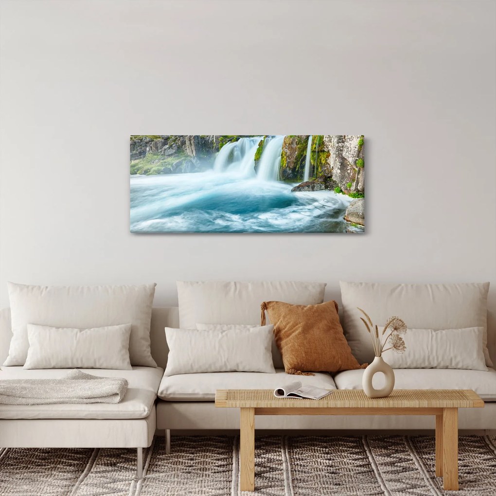 Kép - sziklák és a vízesés (120x50 cm)