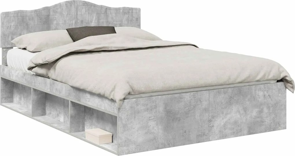 vidaXL Ágykeret fejtámlával Beton Szürke 150 x 200 cm Tömör fenyőfa