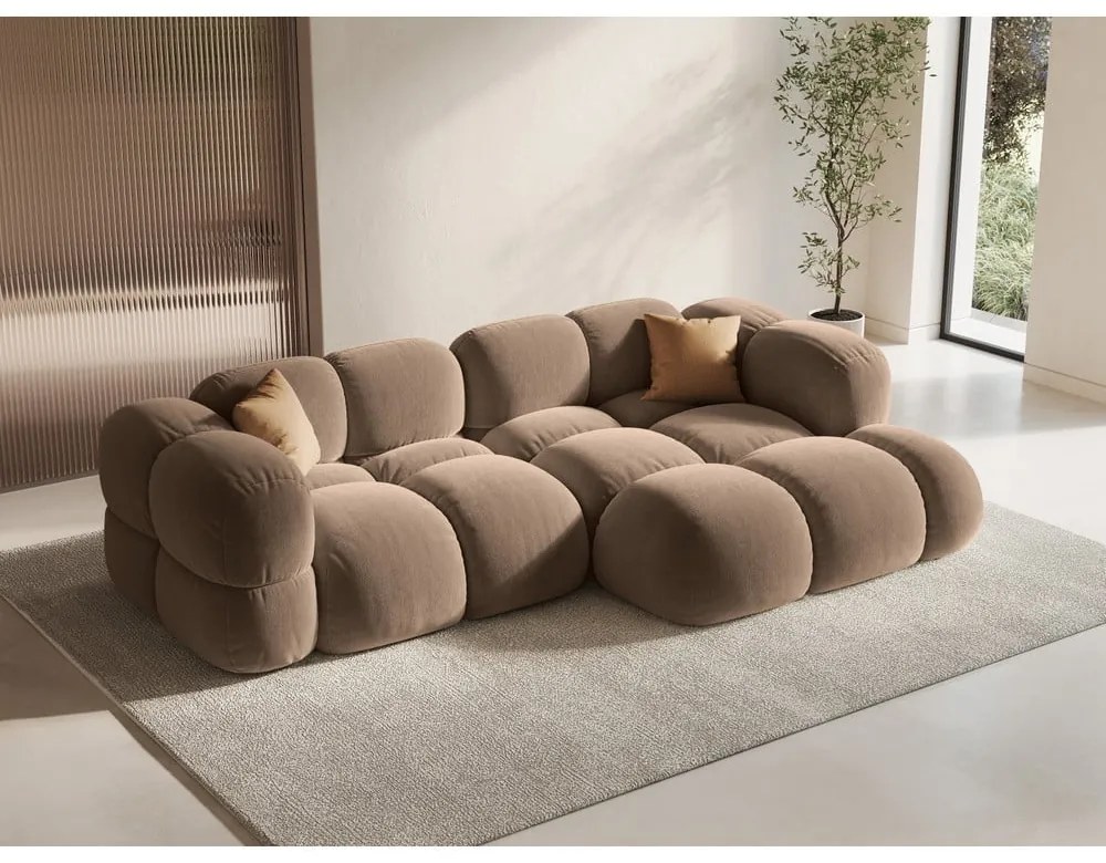 Barna bársony sarokkanapé (jobb oldali-heverő résszel) Loretto – Cosmopolitan Design