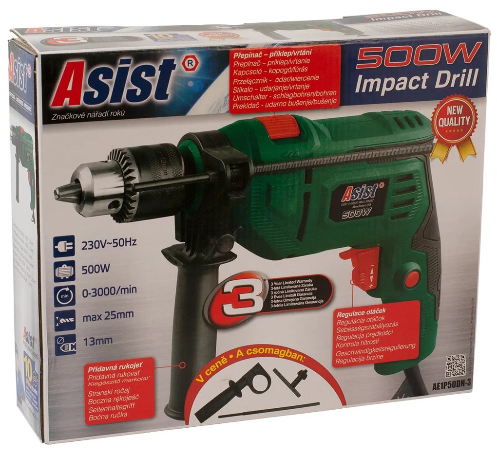 Asist AE1P50DN-3 ütvefúrógép 500 W, 13 mm
