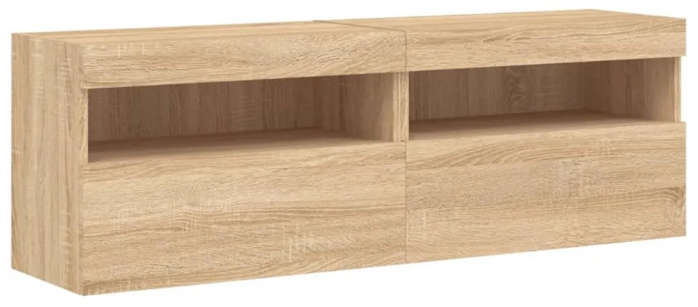 2 db sonoma tölgy színű fali TV-szekrény LED-del 60x30x40 cm