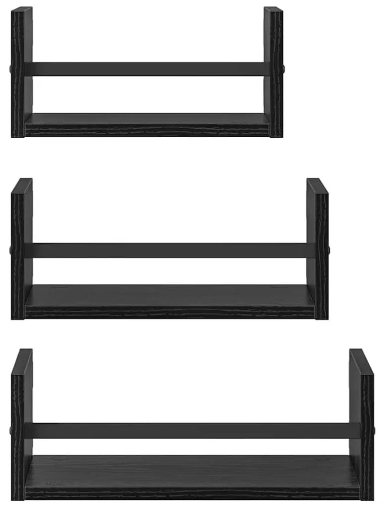 vidaXL Fali polc készlet 3 pcs Fekete tölgy 40x16x14cm Faanyag