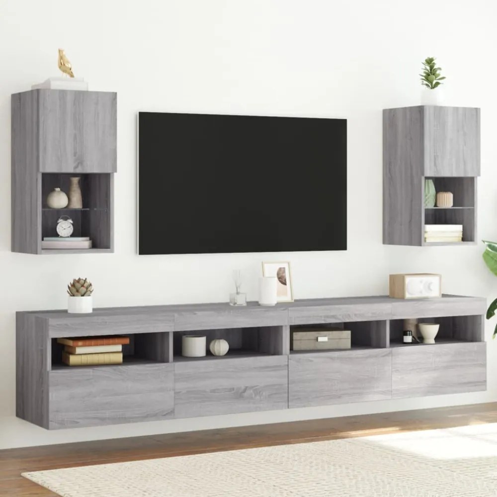 2 db szürke sonoma TV-szekrény LED lámpákkal 30,5x30x60 cm