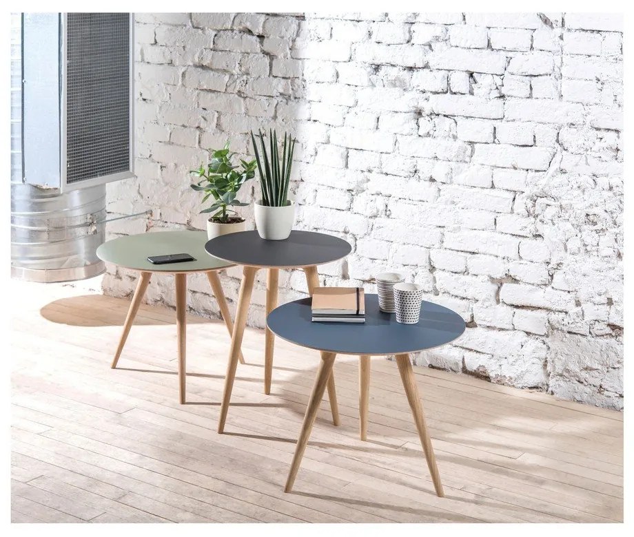 Arp tölgyfa tárolóasztal fekete asztallappal, ⌀ 55 cm - Gazzda