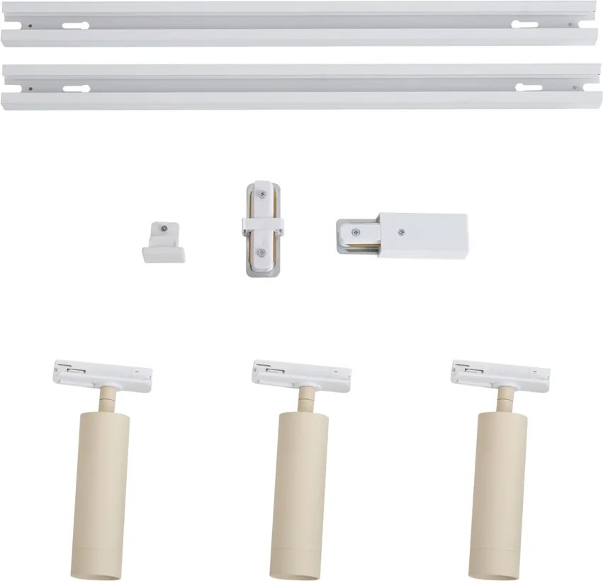 Modern sínrendszer 3 spotlámpával fehér bézs színben 1 fázisú GU10 35mm - Iconic Jeana Luxe