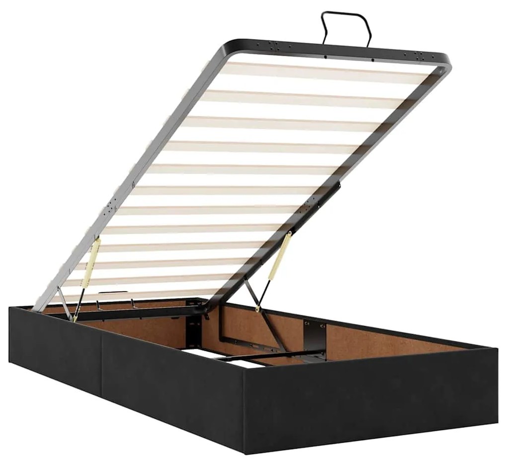 Ottomán ágykeret matracokkal fekete 80x200cm bársony