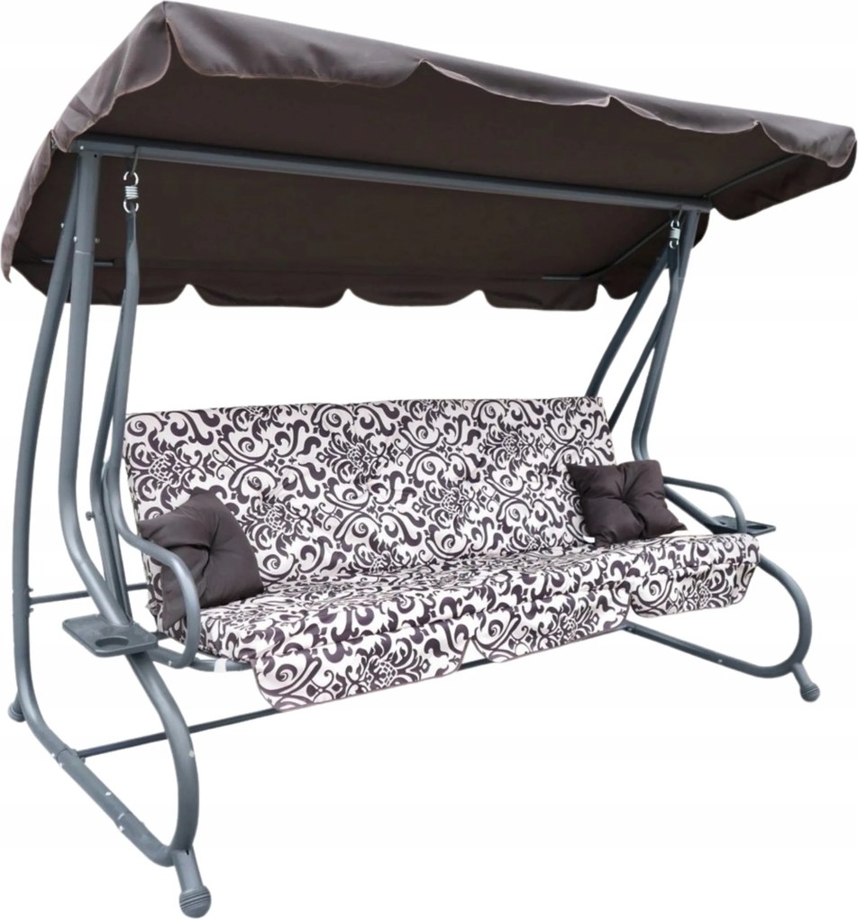 Családi kerti hinta napellenzővel Barna mintás Textil 2x1 Állítható