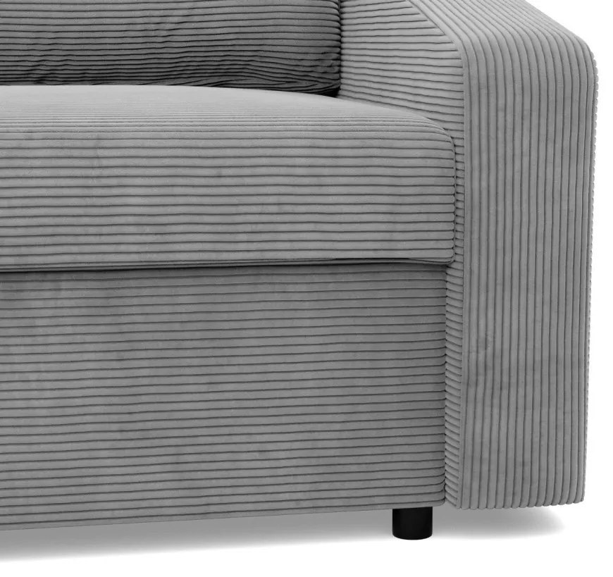 Zeus sarokkanapé, 2 ágyneműtartóval, döntött kartámasz, kordbársony, univerzális oldal, bonell töltet, szürke