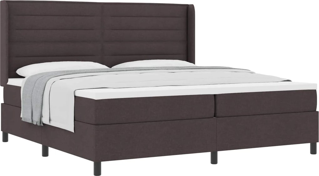 vidaXL Boxrugós ágy matracmal sötétbarna 200 x 200 cm szövet