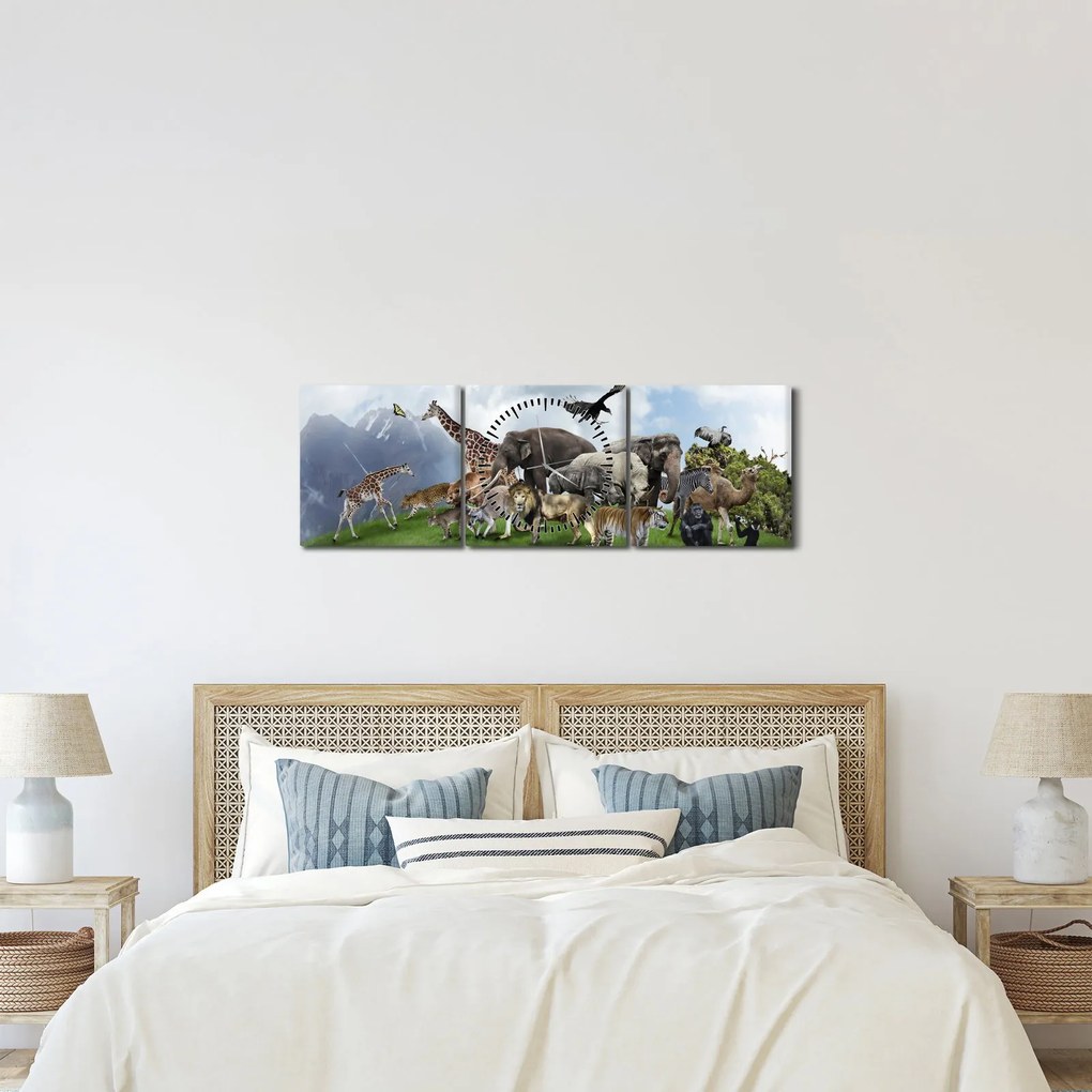 Kép - állatok a szigeten (órával) (90x30 cm)