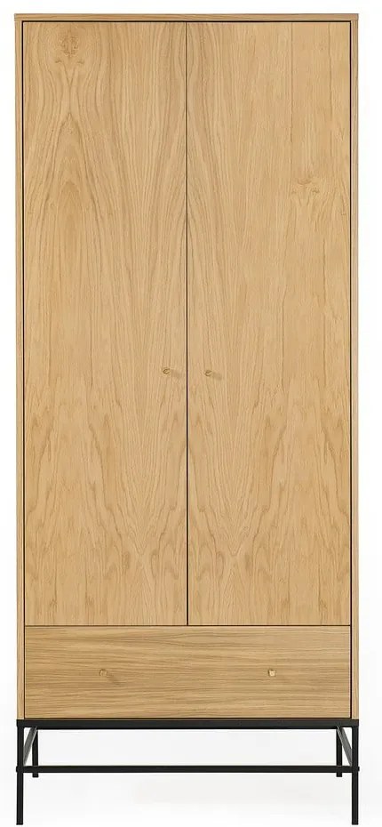 Natúr színű ruhásszekrény tölgyfa dekorral 80x190 cm Flora – Woodman