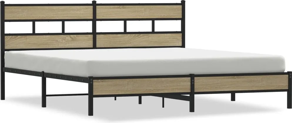 vidaXL sonoma tölgy színű fém ágykeret matrac nélkül 180 x 200 cm