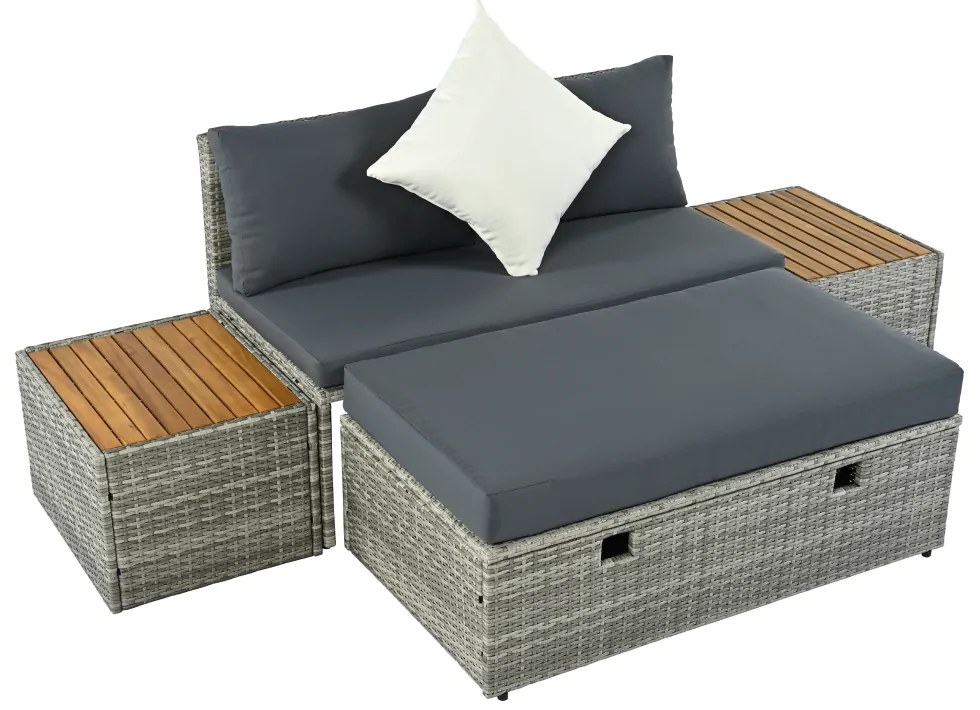Kerti rattan szett DEBRA, szürke/természetes/krém