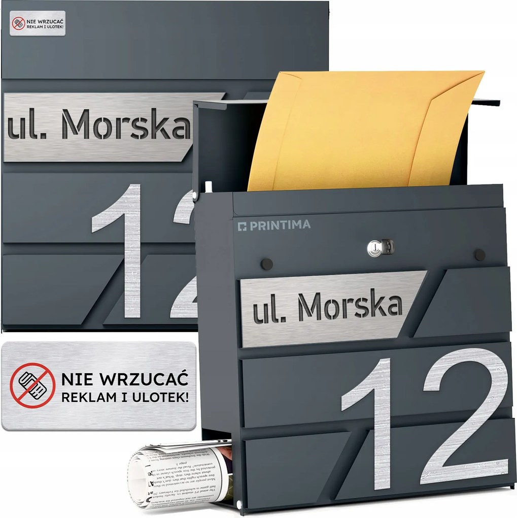 Nagy Méretű Antracit Színű Postaláda Házszámmal Maratott Házszám