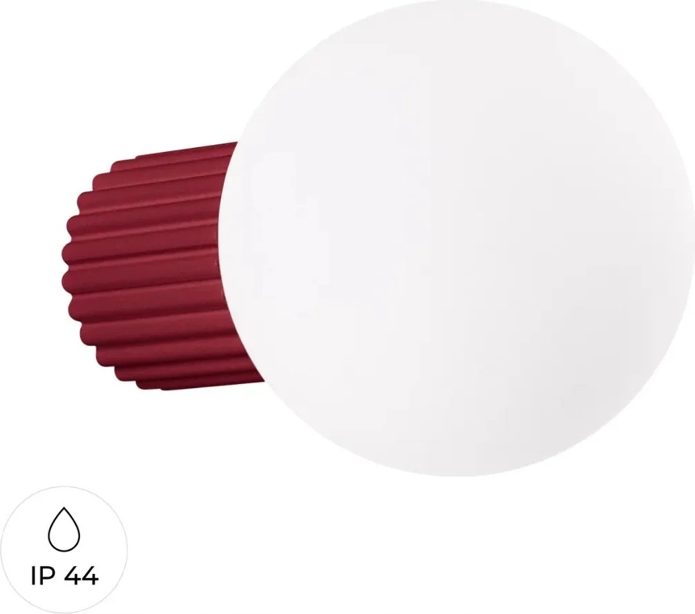 Fali lámpa bordó bordázott üveg fehér gömb 12 cm IP44 Sollux
