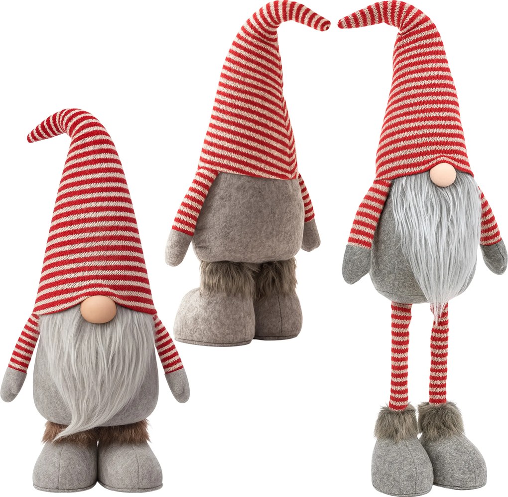 Karácsonyi manó teleszkópos lábakkal 25x12.5x8 cm piros csíkos