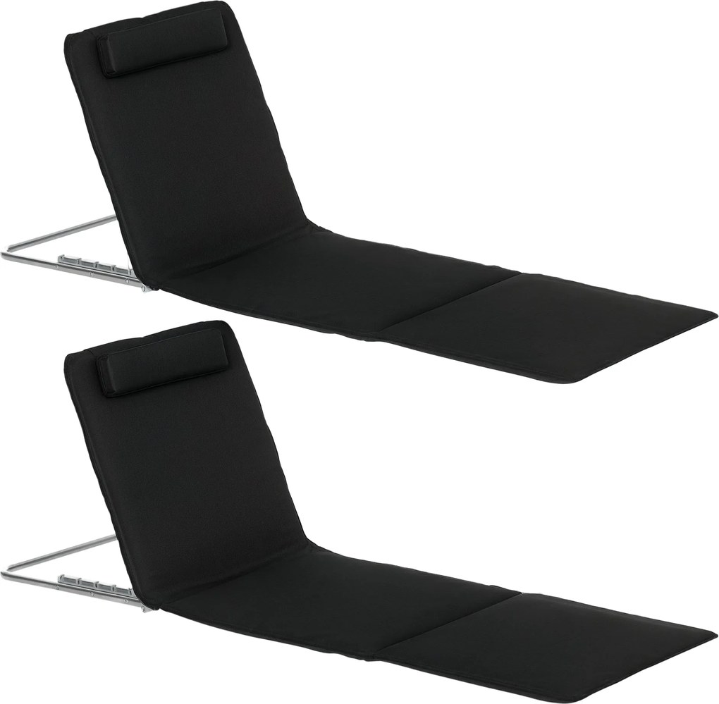Outsunny 2 darabos Összecsukható Tengerparti Matrac 5 fokozatú Háttámlával és Fejpárnával, Hordtáskával 134x48x33-43 cm Fekete | Aosom