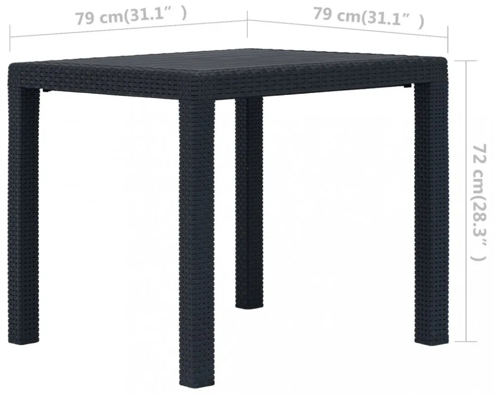antracitszürke rattan küllemű műanyag kerti asztal 79x79x72 cm