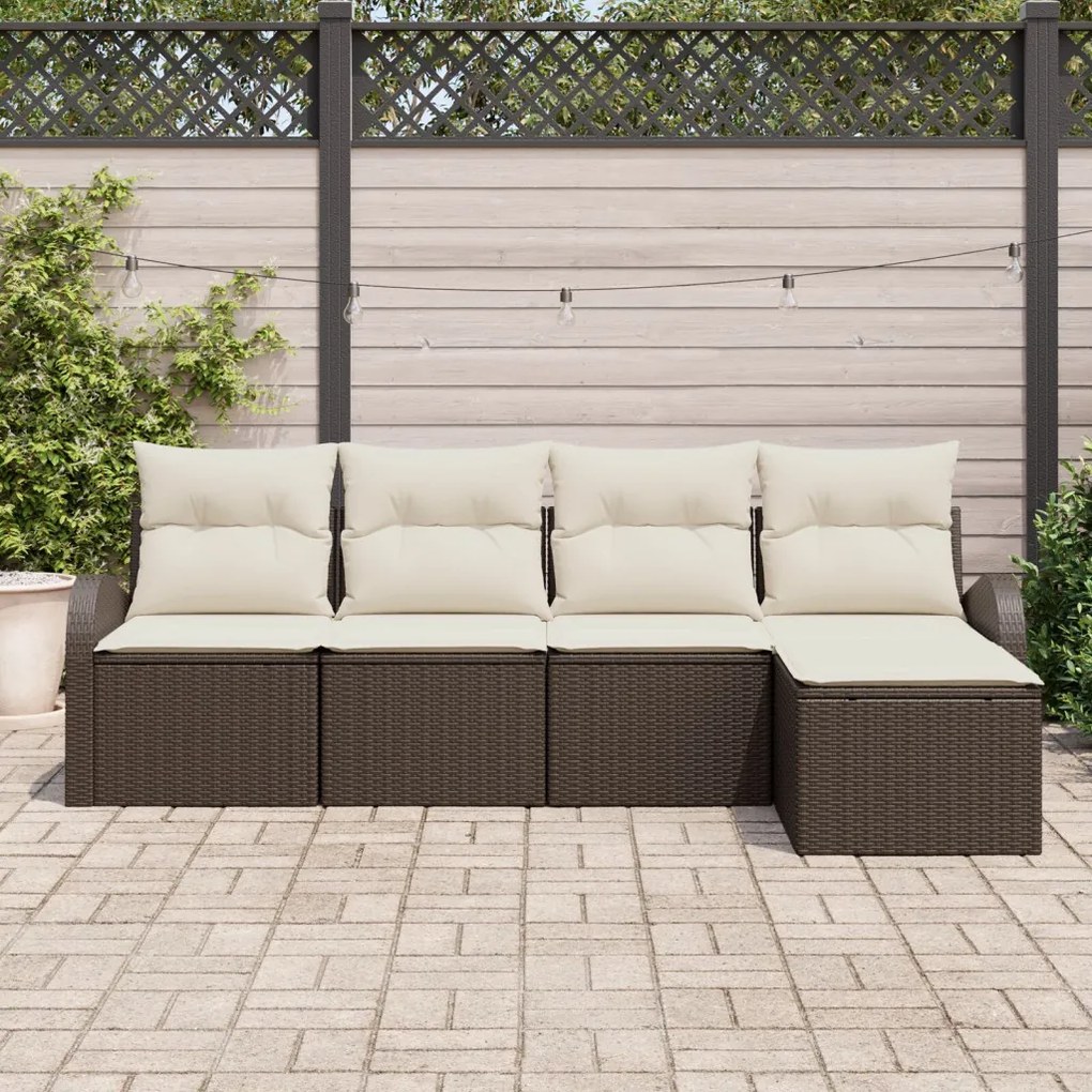Kerti Kanapé Szett párnával 5 pcs Barna és fehér Poli rattan
